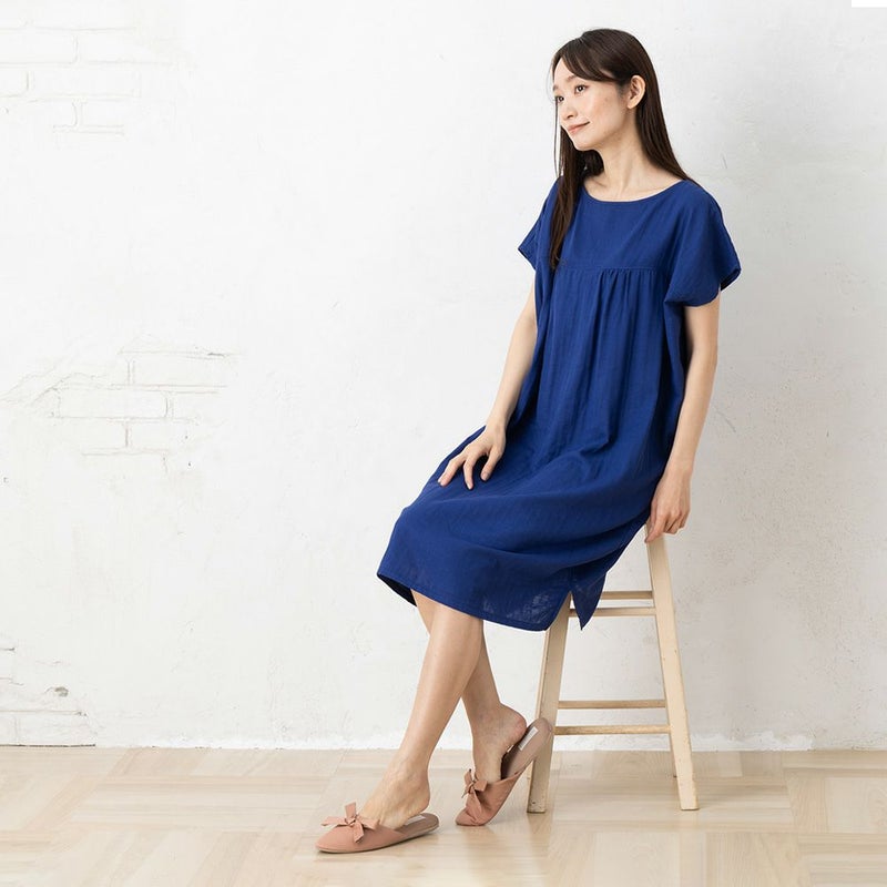 オーガニックコットン100% 和晒しダブルガーゼ 湯上りワンピース 日本製 フレンチ袖