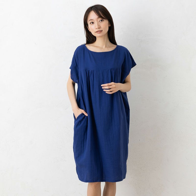 オーガニックコットン100% 和晒しダブルガーゼ 湯上りワンピース 日本製 フレンチ袖