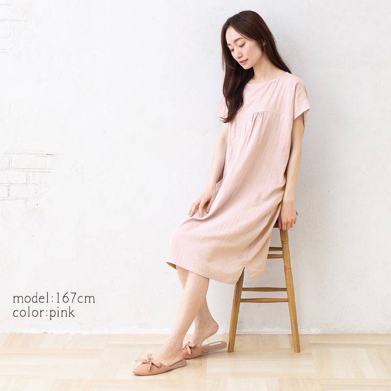 オーガニックコットン100% 和晒しダブルガーゼ 湯上りワンピース 日本製 フレンチ袖
