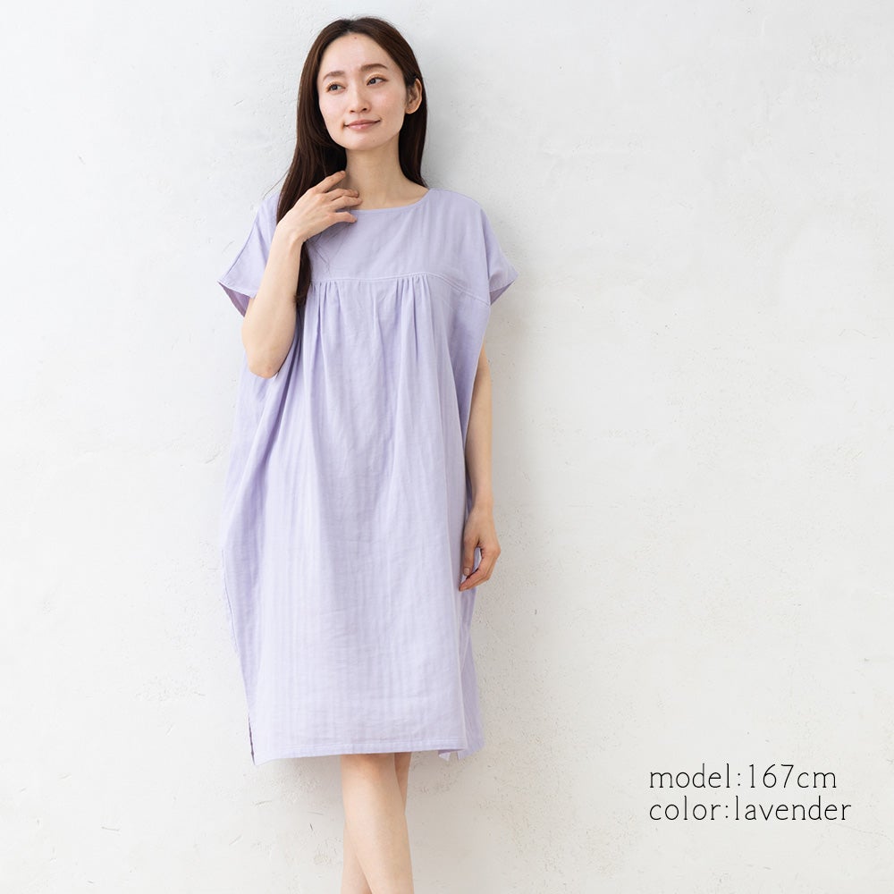 オーガニックコットン100% 和晒しダブルガーゼ 湯上りワンピース 日本製 フレンチ袖