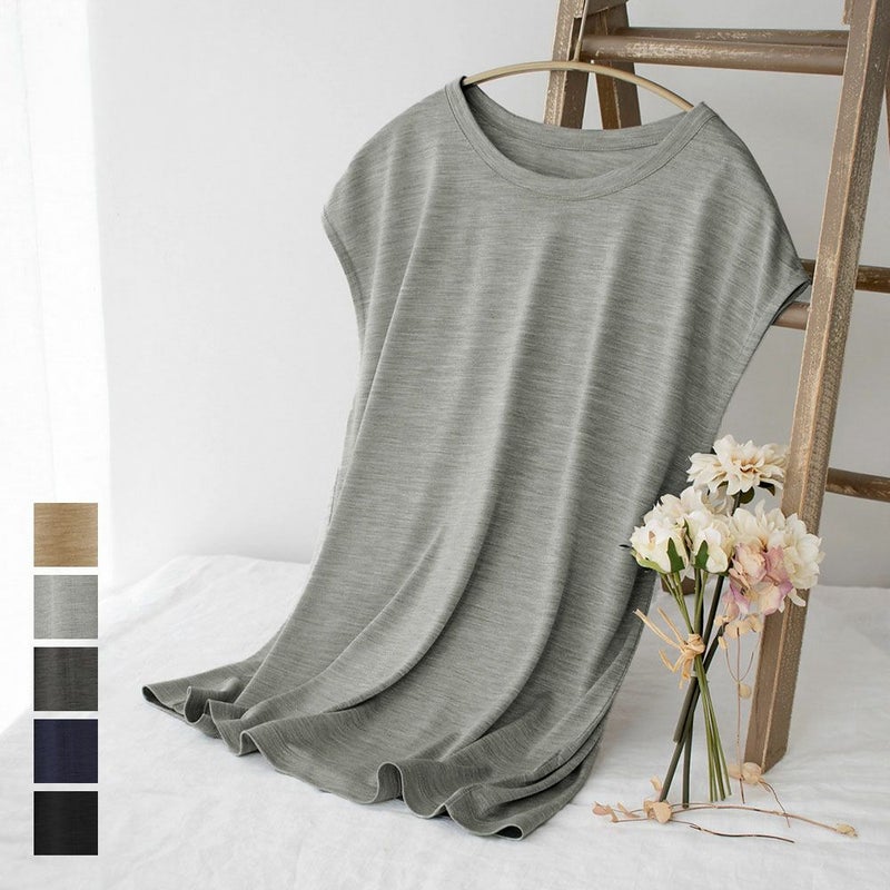 シルク100% ジャージー フレンチ袖 クルーネック Tシャツ 日本製