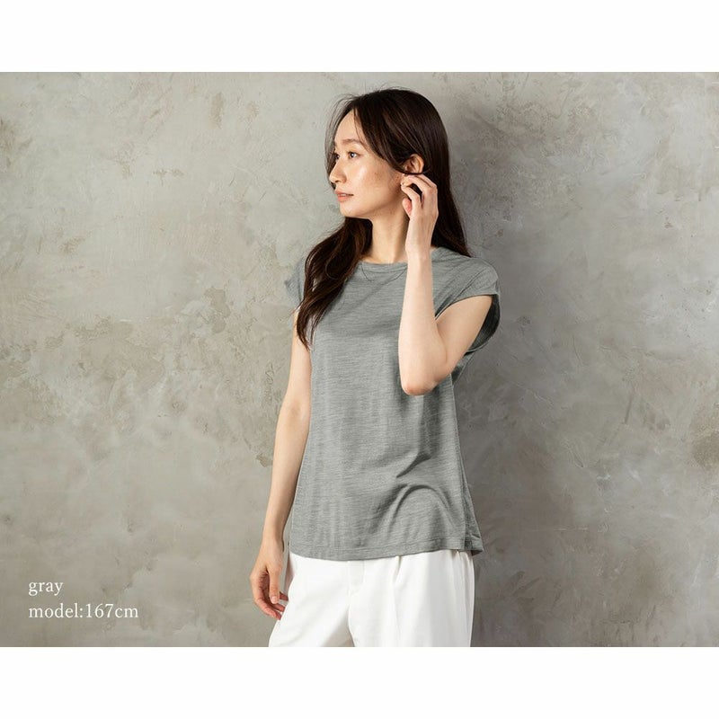 シルク100% ジャージー フレンチ袖 クルーネック Tシャツ 日本製