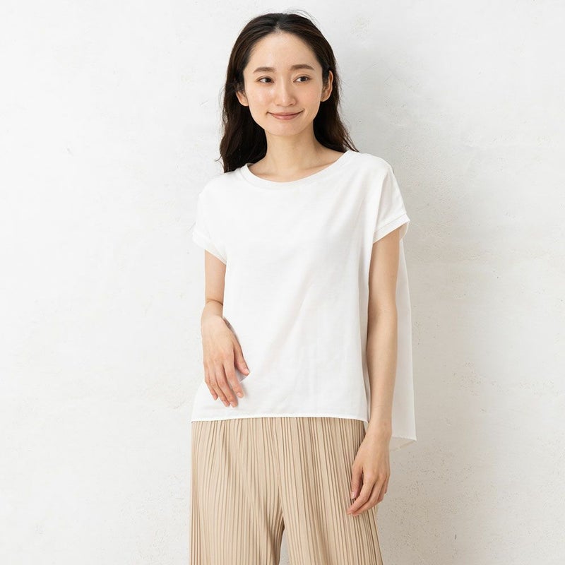  コットンシルクサテン チュール付きトップス 日本製