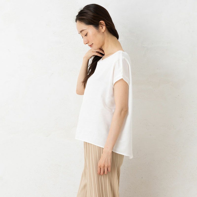  コットンシルクサテン チュール付きトップス 日本製