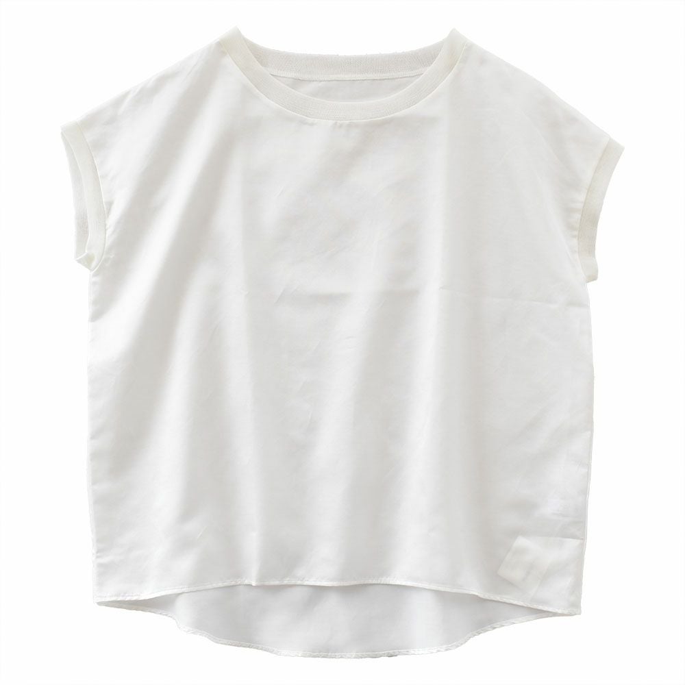  コットンシルクサテン チュール付きトップス 日本製