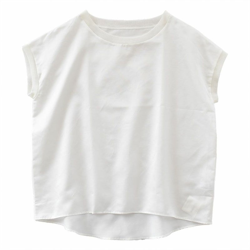  コットンシルクサテン チュール付きトップス 日本製