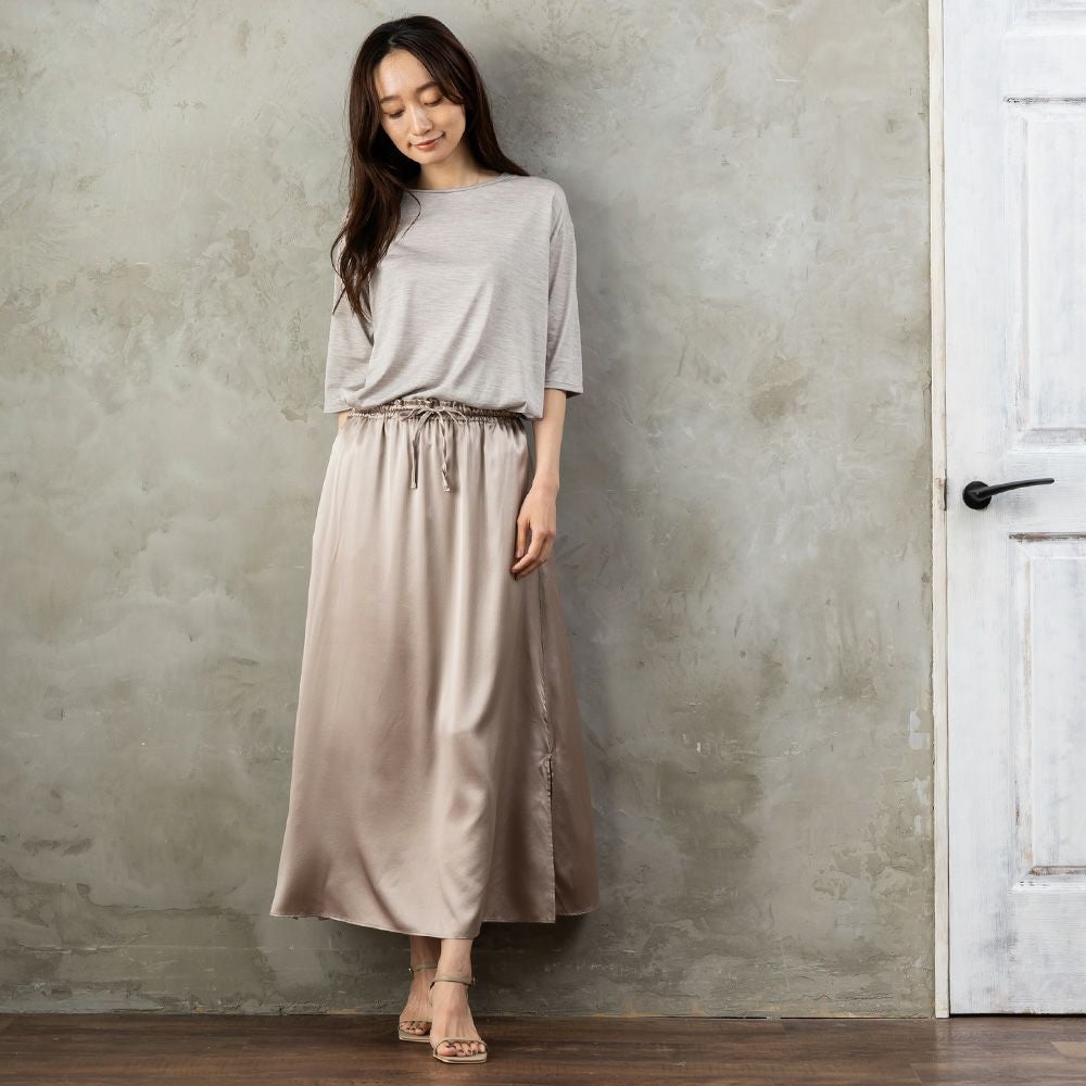 シルク サテンストレッチ ロングスカート 日本製 19匁