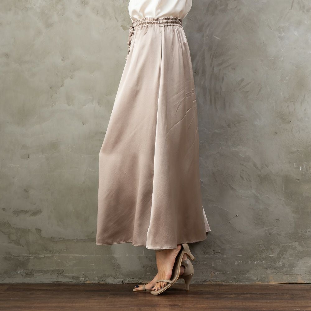 シルク サテンストレッチ ロングスカート 日本製 19匁