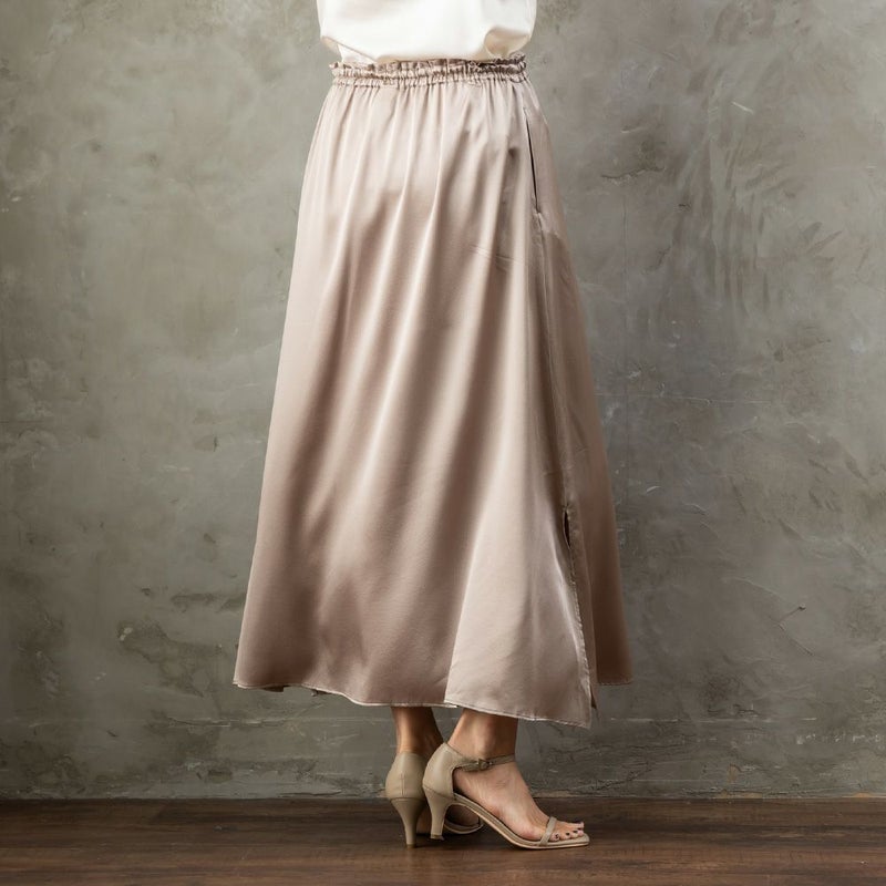 シルク サテンストレッチ ロングスカート 日本製 19匁