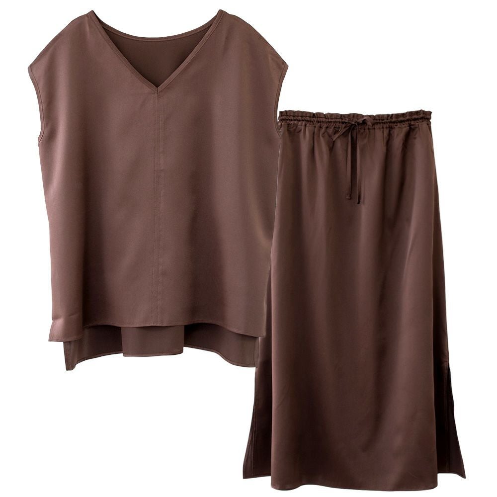 【お得な上下セット】シルク サテンストレッチ トップス＆スカート 上下セット 日本製 19匁