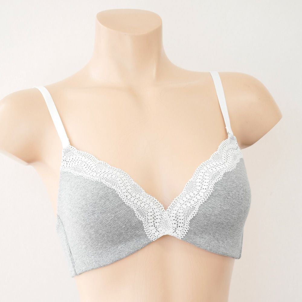 カップ裏シルク モールドカップ ノンワイヤーブラジャー＆コットンリブ ショーツ 上下セット