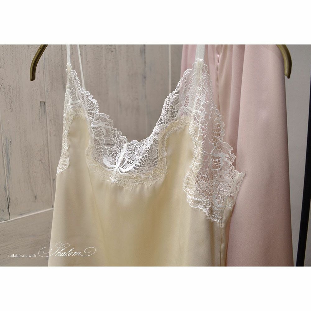 シルクサテン レース付きキャミソール 日本製