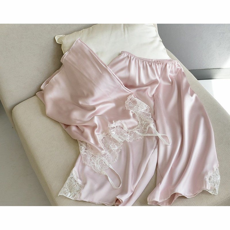 シルクサテン レース付きキャミソール 日本製