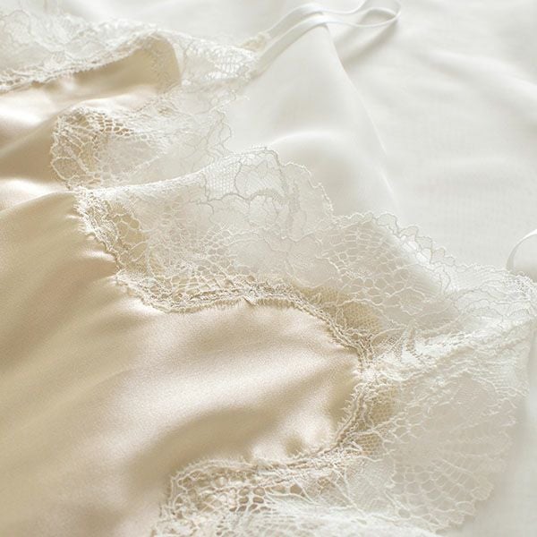 シルクサテン レース付きキャミソール 日本製