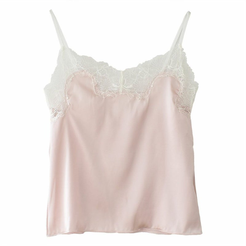 シルクサテン レース付きキャミソール 日本製