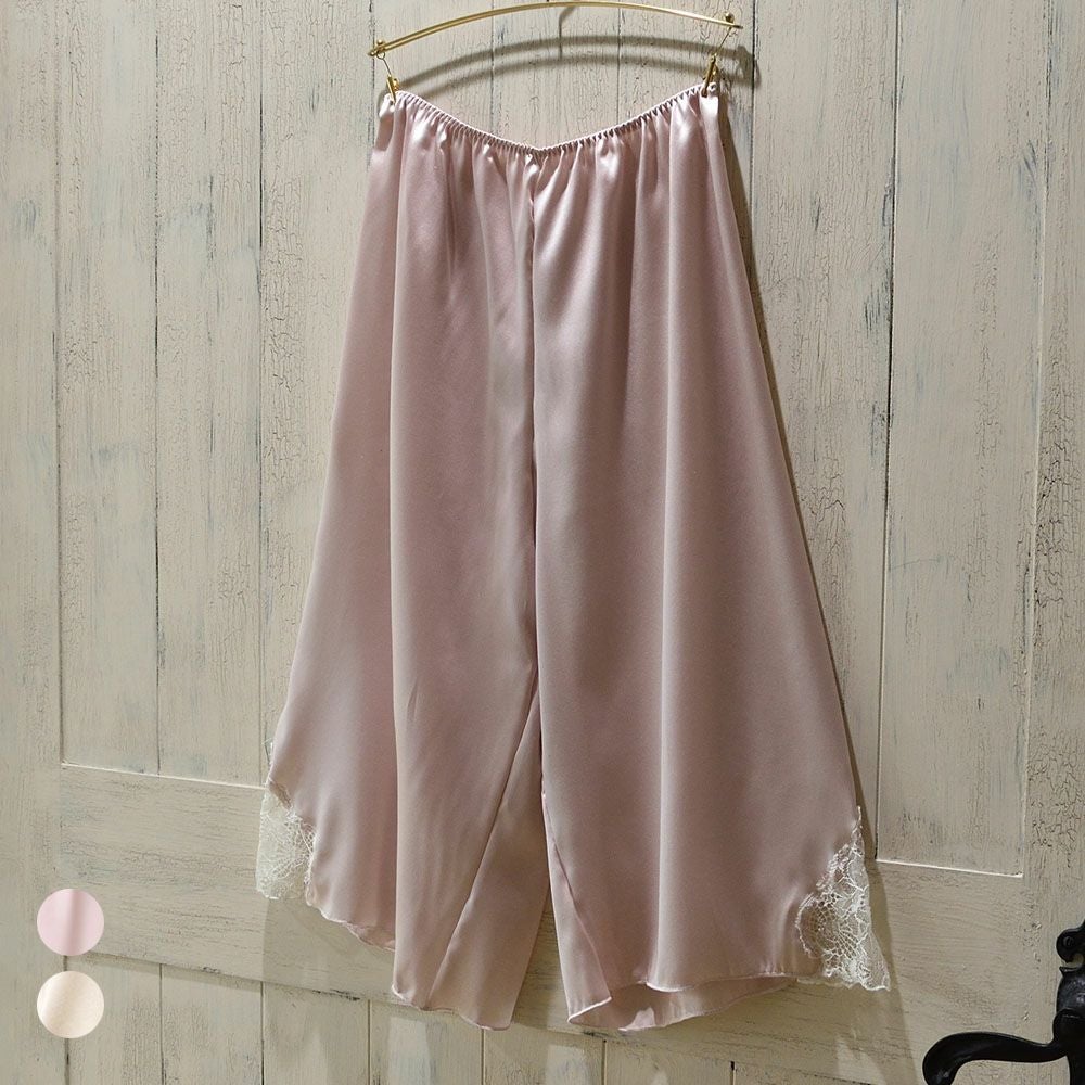  シルクサテン レース付きペチコート 日本製