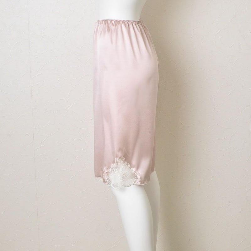  シルクサテン レース付きペチコート 日本製
