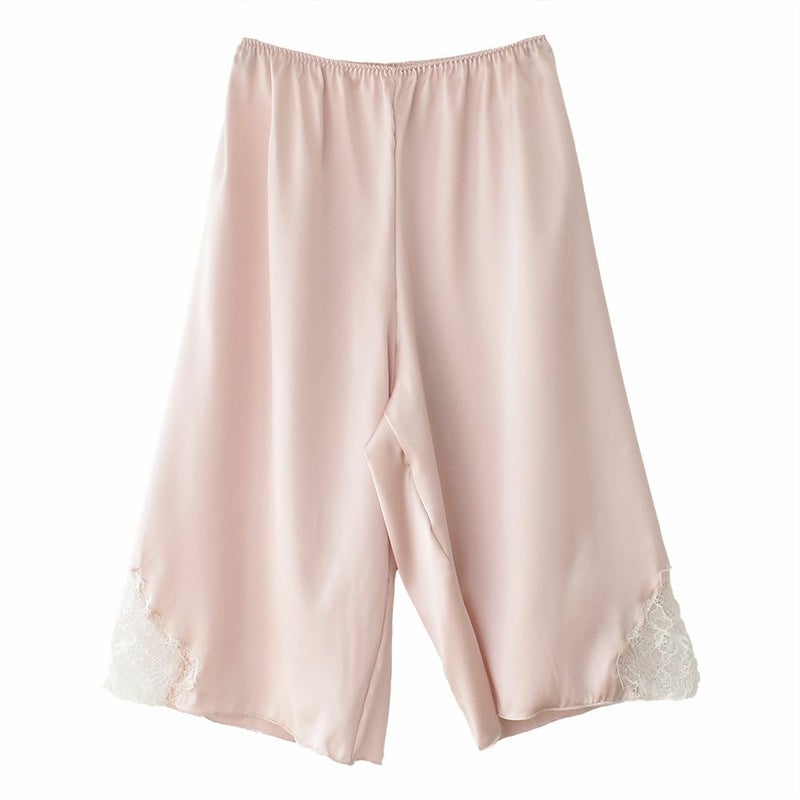  シルクサテン レース付きペチコート 日本製