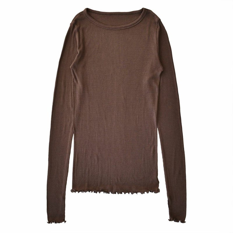 シルク100％ テレコ クルーネック 長袖 インナー 指穴付き 日本製 ウォッシャブル加工