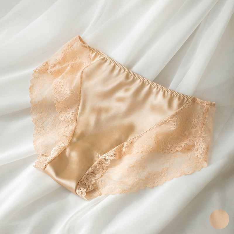シルクサテン レース付きショーツ 日本製