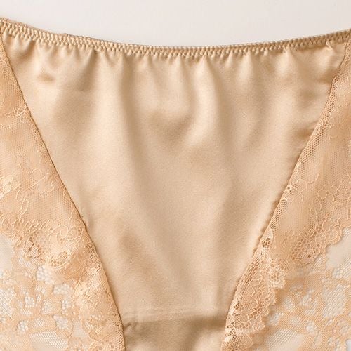 シルクサテン レース付きショーツ 日本製