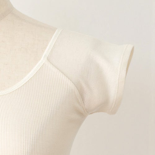 シルク100% テレコ フレンチ袖 インナー 日本製 Uネック ウォッシャブル加工