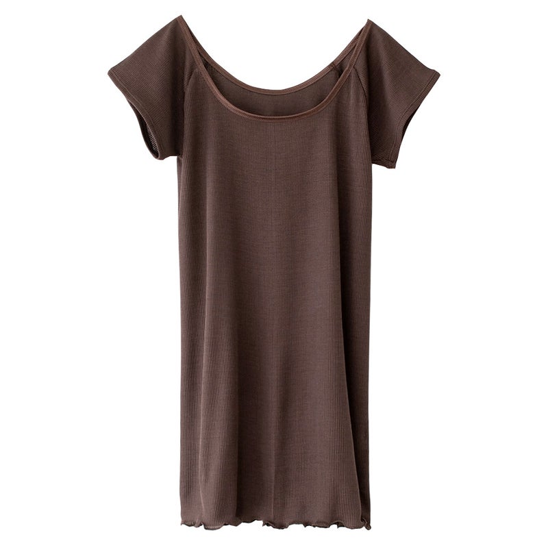 シルク100% テレコ フレンチ袖 インナー 日本製 Uネック ウォッシャブル加工