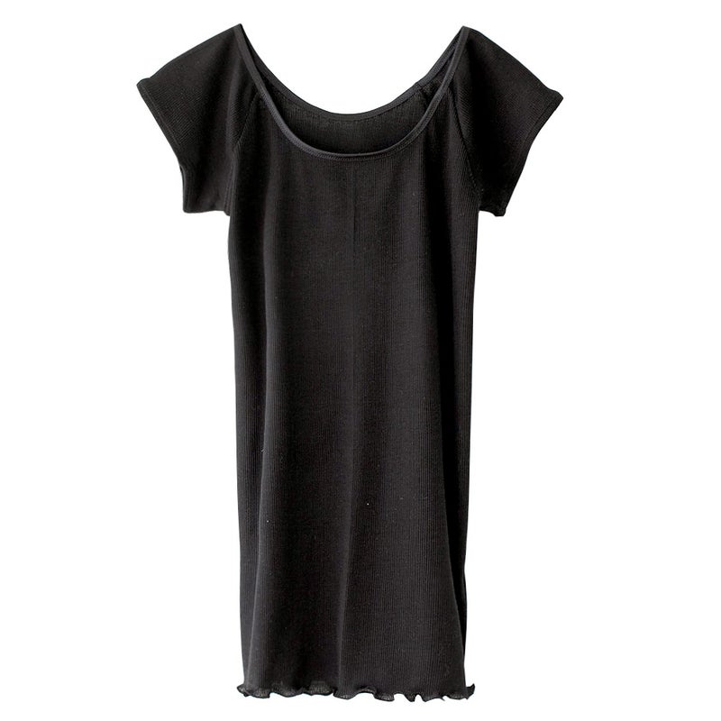 シルク100% テレコ フレンチ袖 インナー 日本製 Uネック ウォッシャブル加工