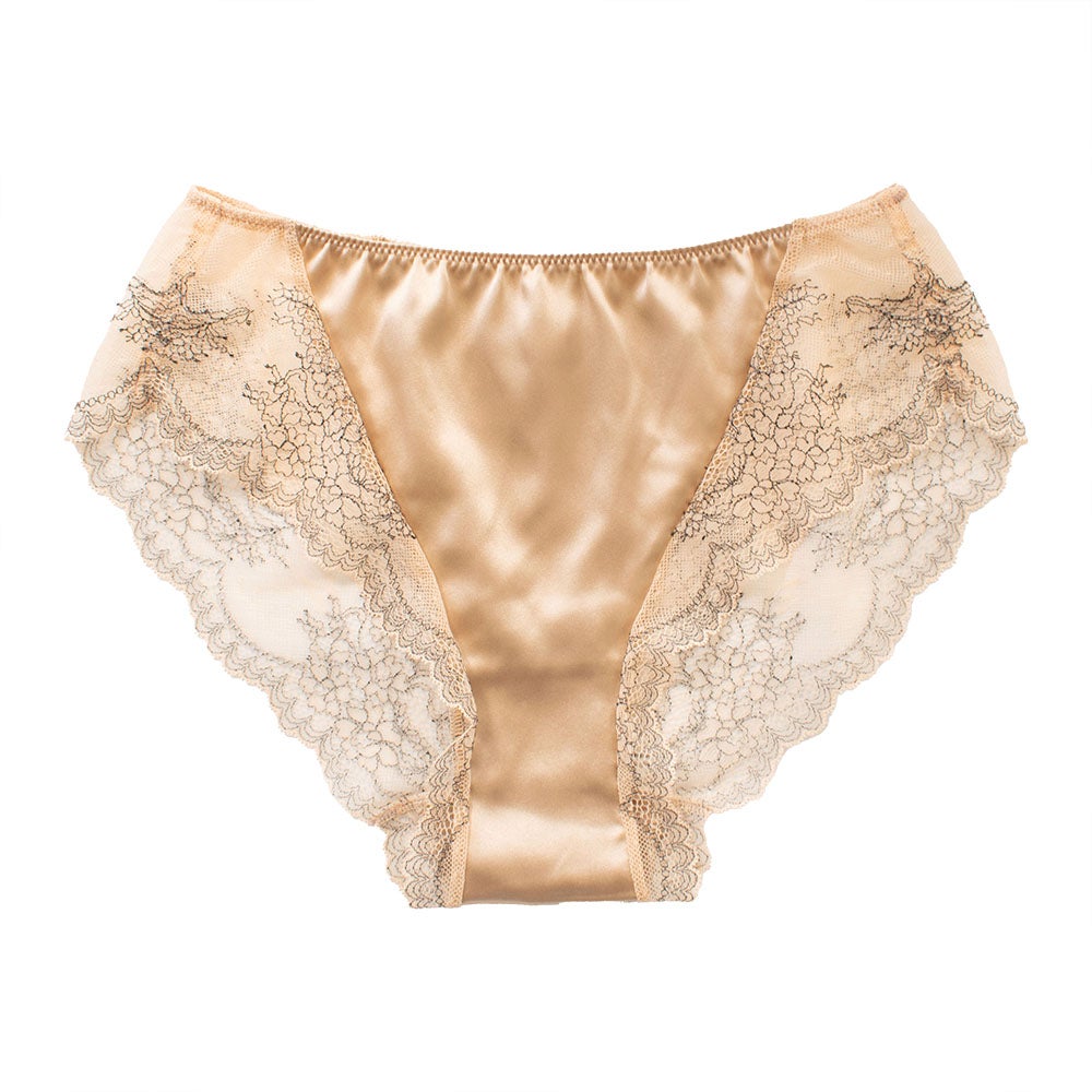 シルクサテン レース付きショーツ 日本製
