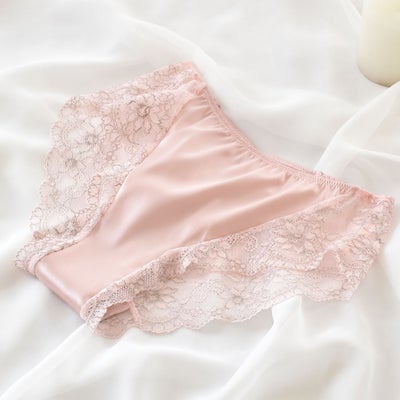 シルクサテン レース付きショーツ 日本製