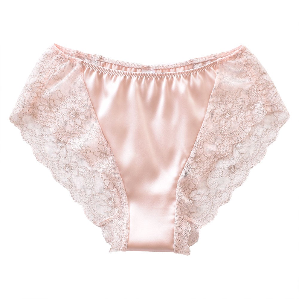 シルクサテン レース付きショーツ 日本製
