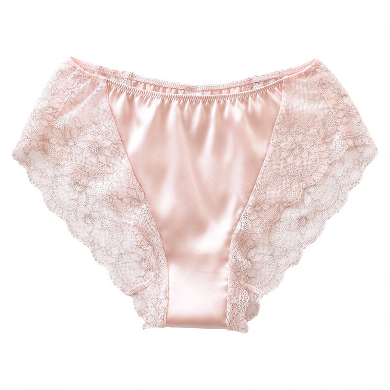 シルクサテン レース付きショーツ 日本製