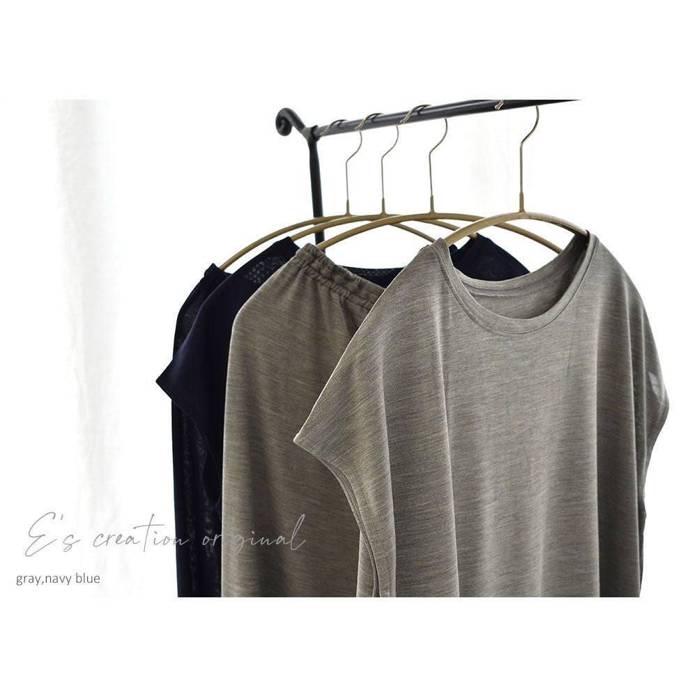 シルク100％ ジャージー パジャマ 上下セット フレンチ袖トップスとガウチョパンツ 日本製