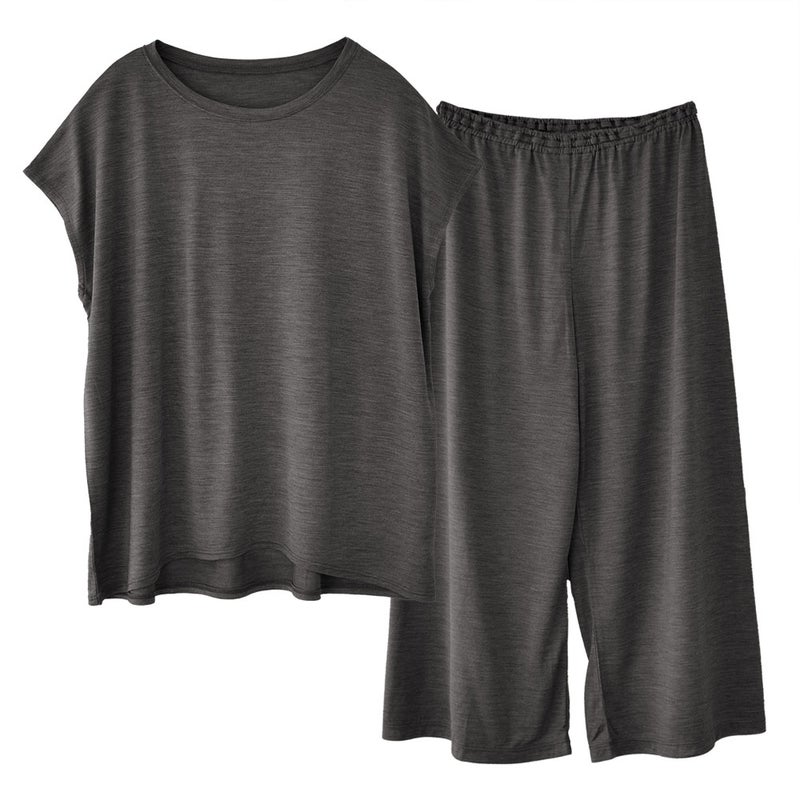 シルク100％ ジャージー パジャマ 上下セット フレンチ袖トップスとガウチョパンツ 日本製