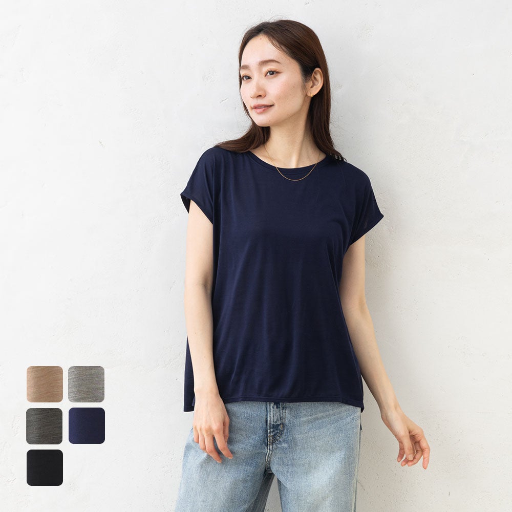 シルク100% ジャージー フレンチ袖トップス 日本製