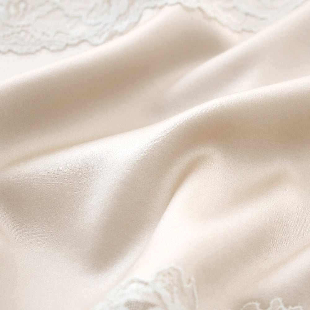 シルクサテン レース付きキャミソール 日本製