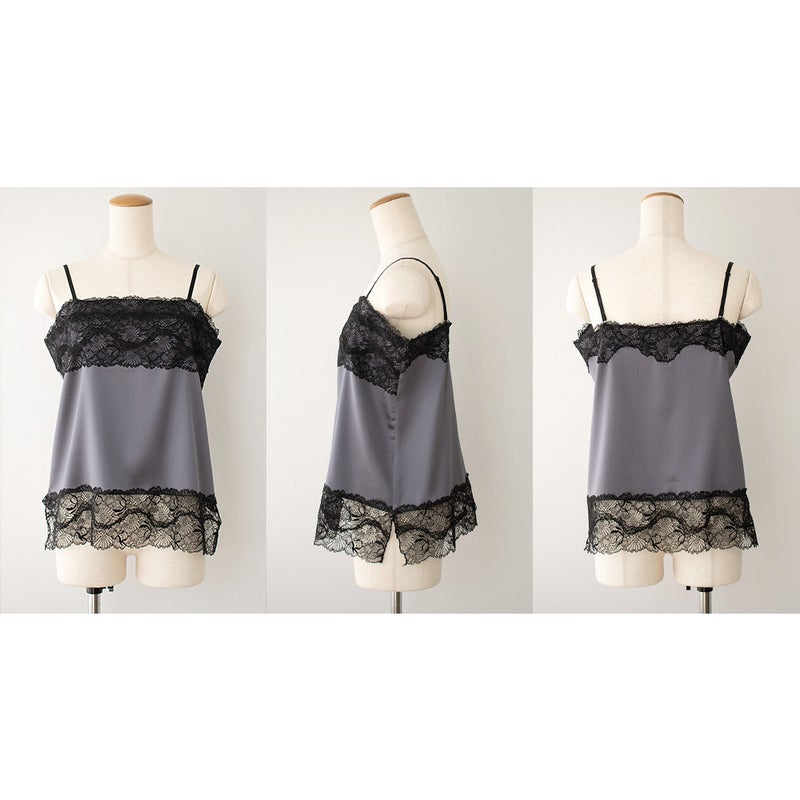シルクサテン レース付きキャミソール 日本製