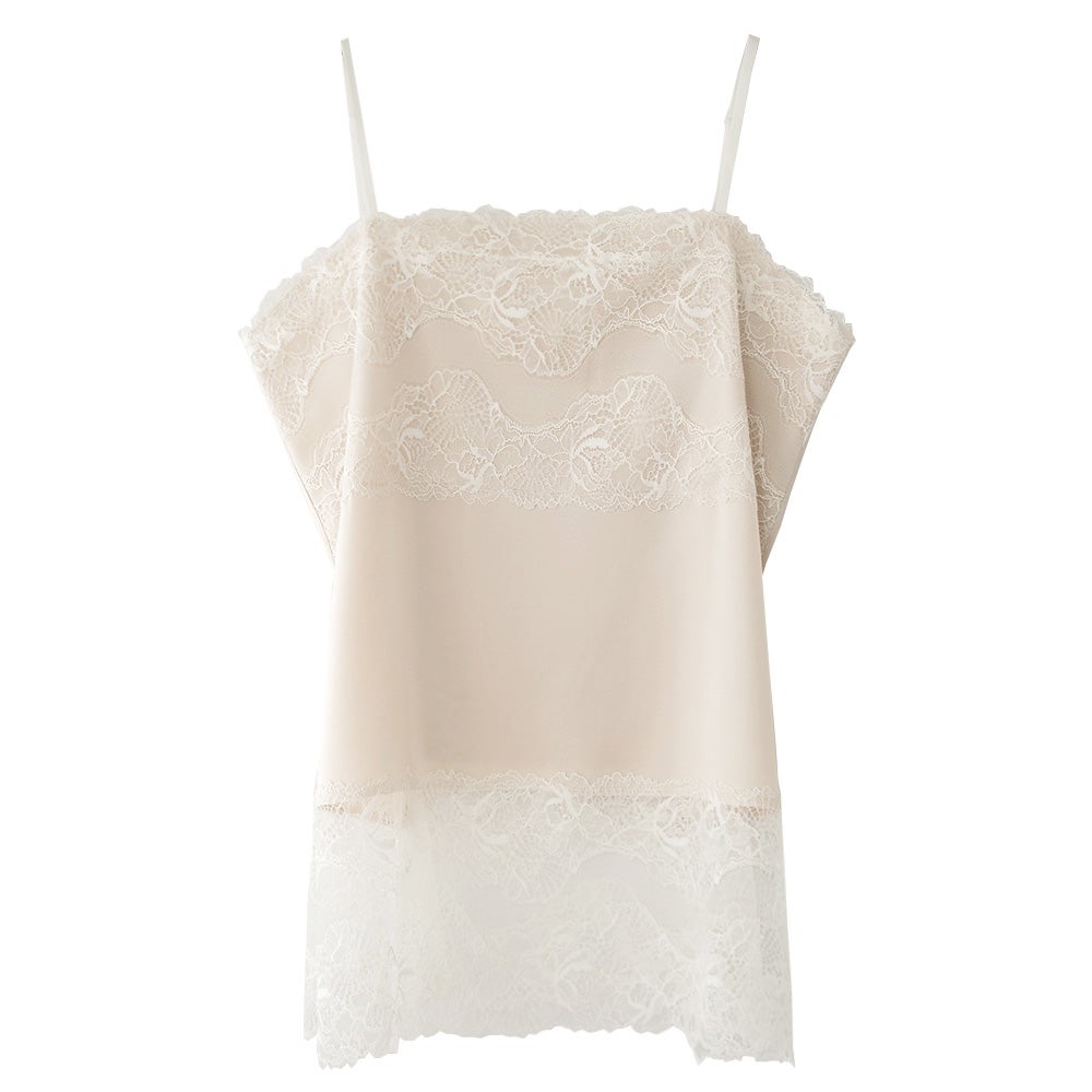シルクサテン レース付きキャミソール 日本製
