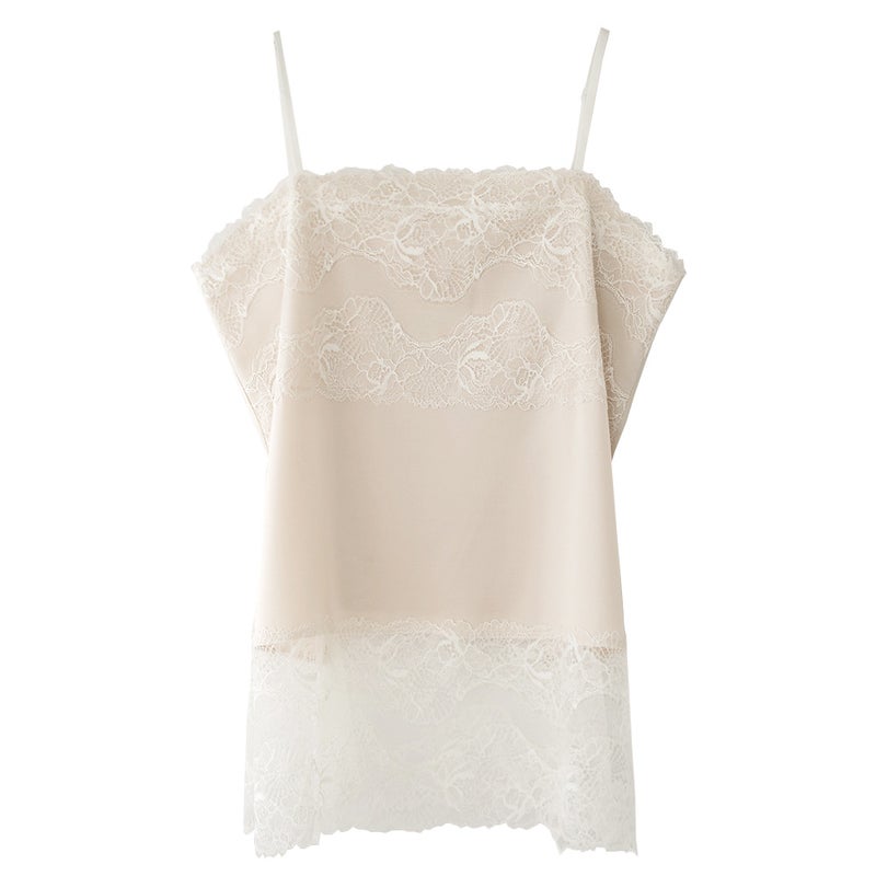 シルクサテン レース付きキャミソール 日本製