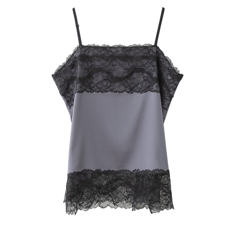 シルクサテン レース付きキャミソール 日本製