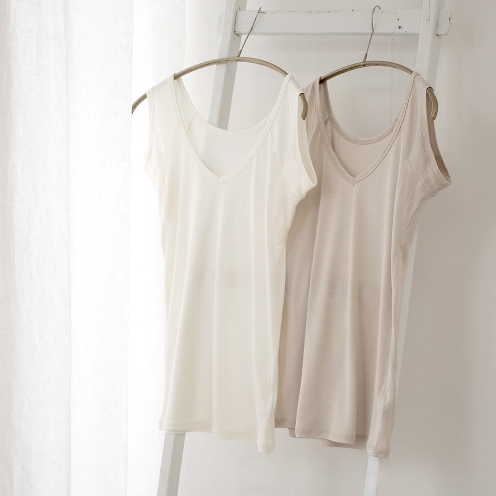 シルク100％ 汗取りインナー 日本製 Vネック 【ふわ肌シルク】