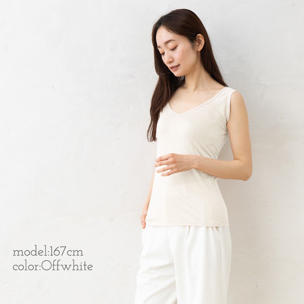 シルク100％ 汗取りインナー 日本製 Vネック 【ふわ肌シルク】