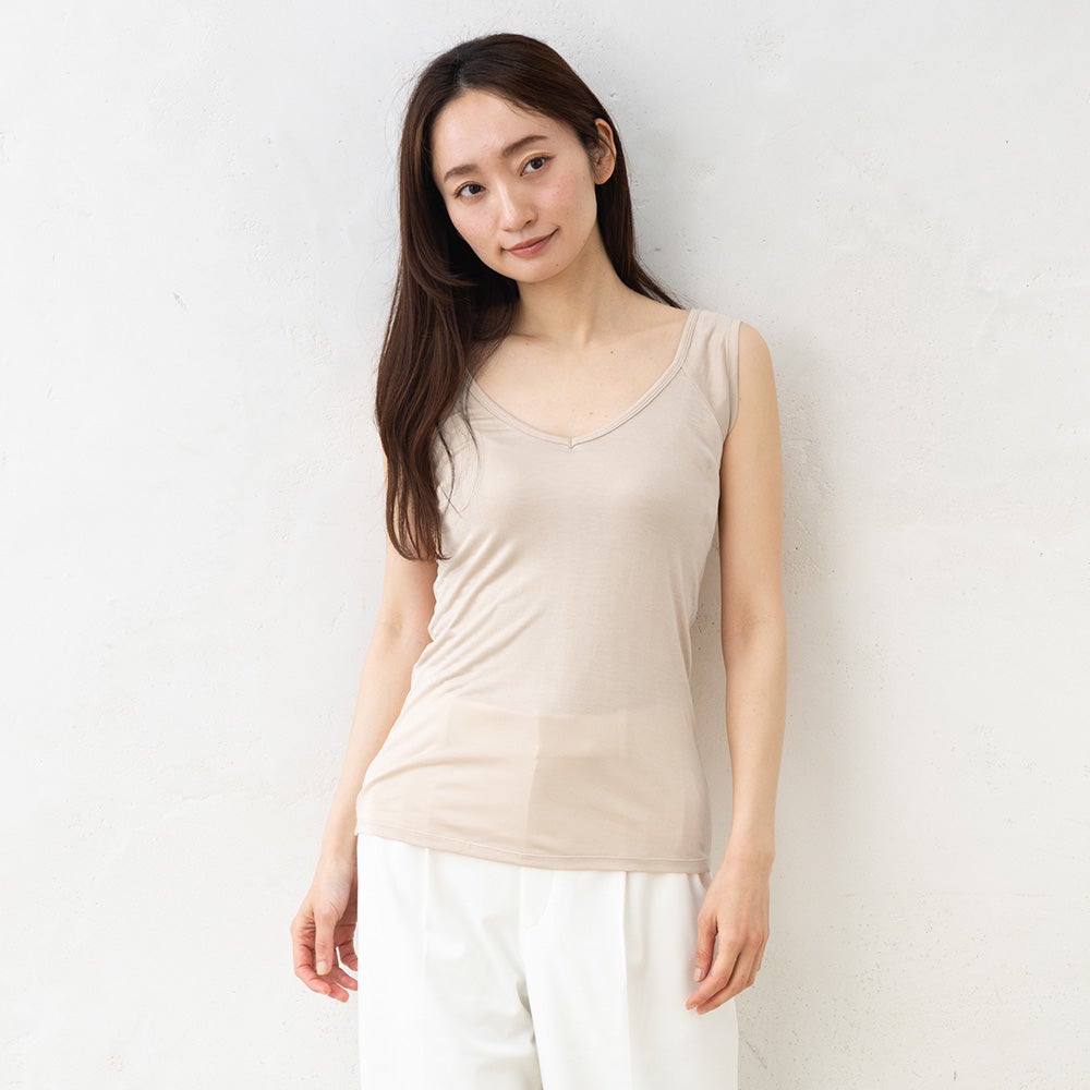 シルク100％ 汗取りインナー 日本製 Vネック 【ふわ肌シルク】