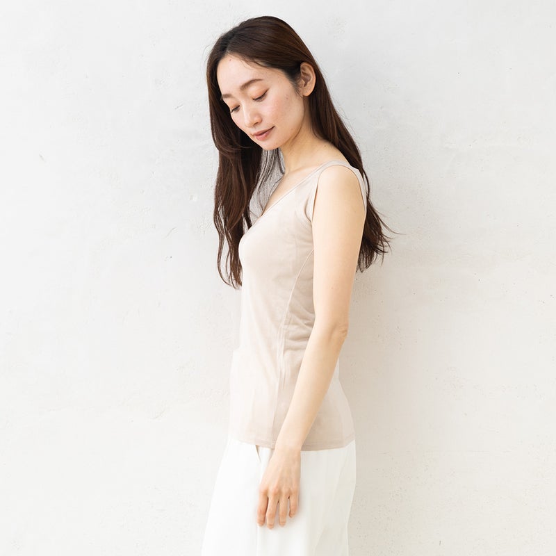 シルク100％ 汗取りインナー 日本製 Vネック 【ふわ肌シルク】