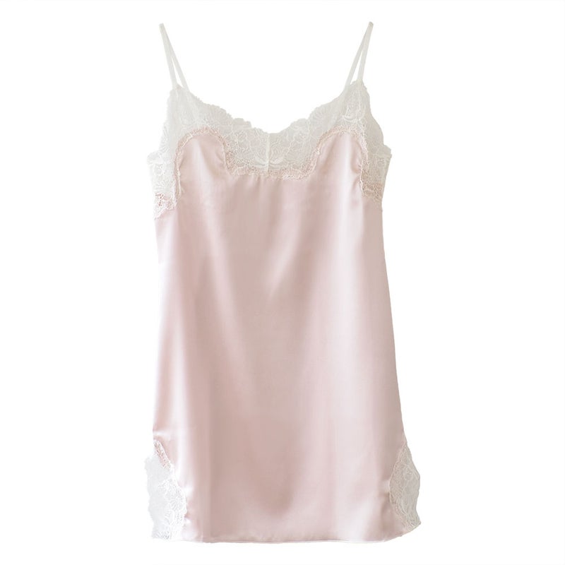 シルクサテン レース付きスリップ 日本製